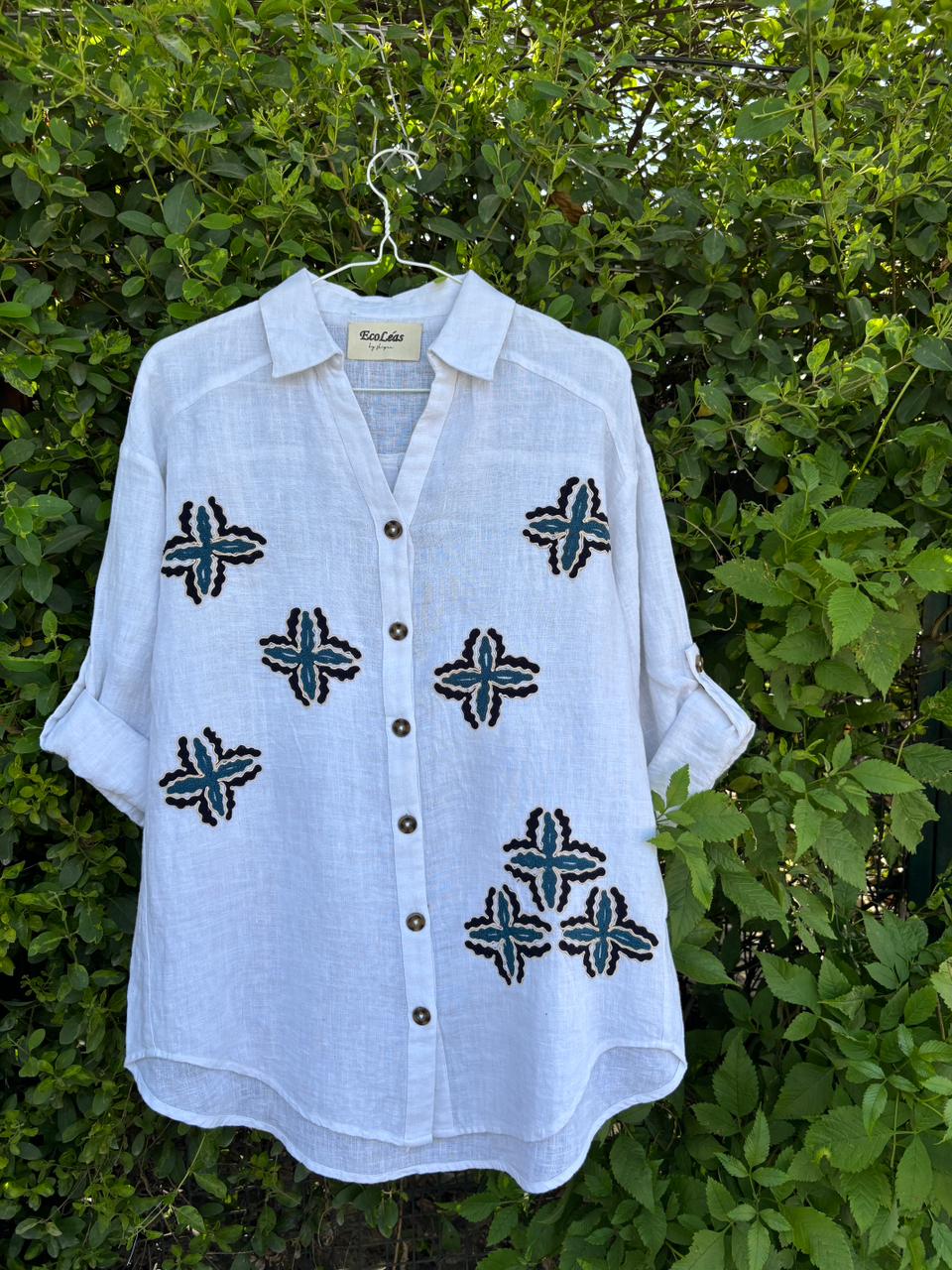 Azure Bloom Embroidered Linen Shirt view 4