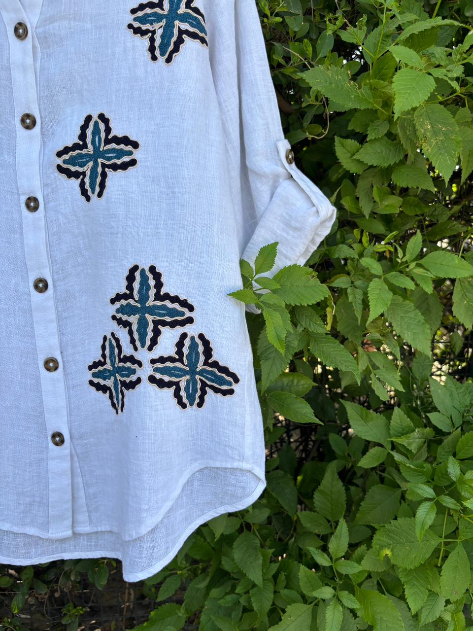 Azure Bloom Embroidered Linen Shirt view 5