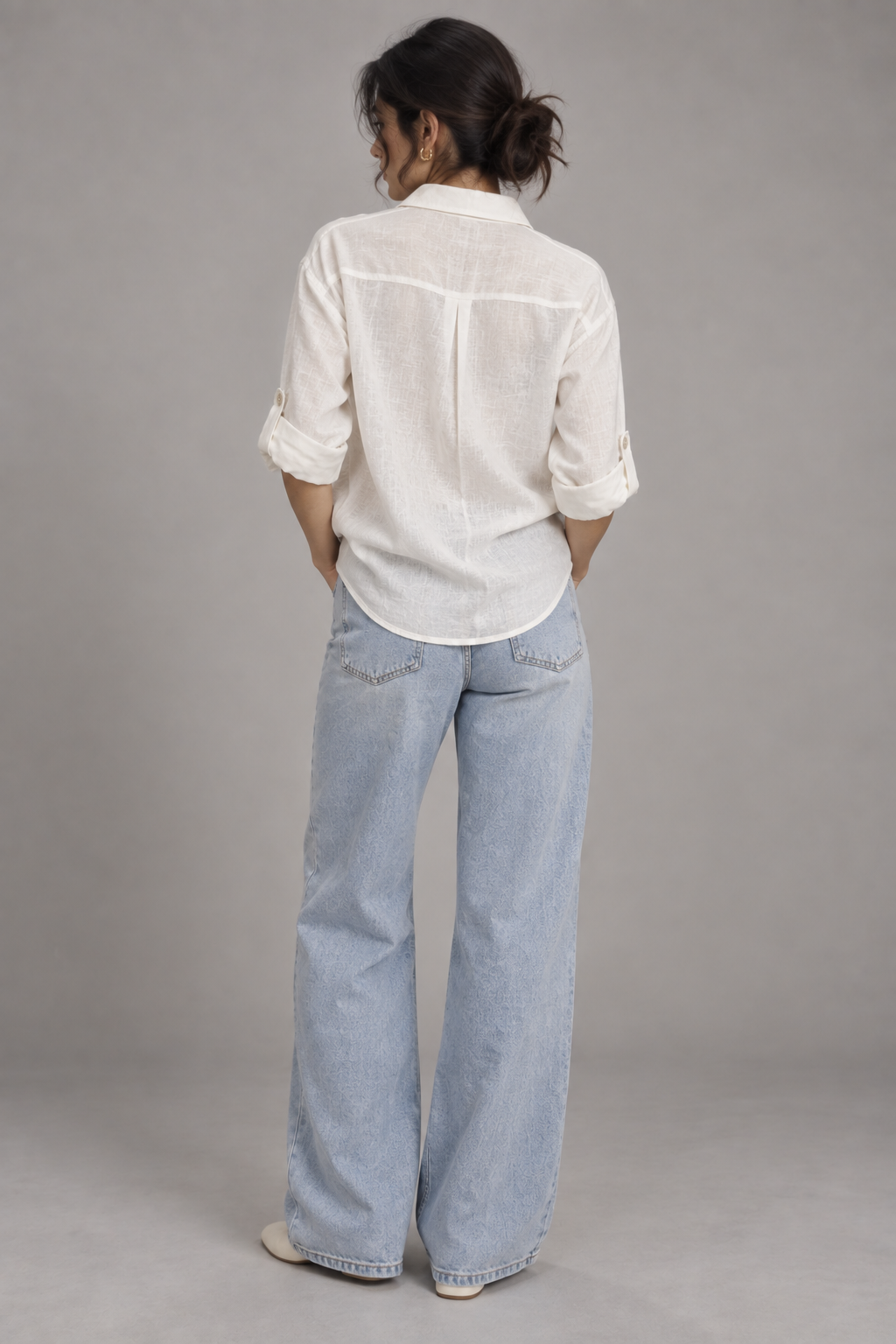 Elara Women’s Denim Patchwork Linen Shirt view 6