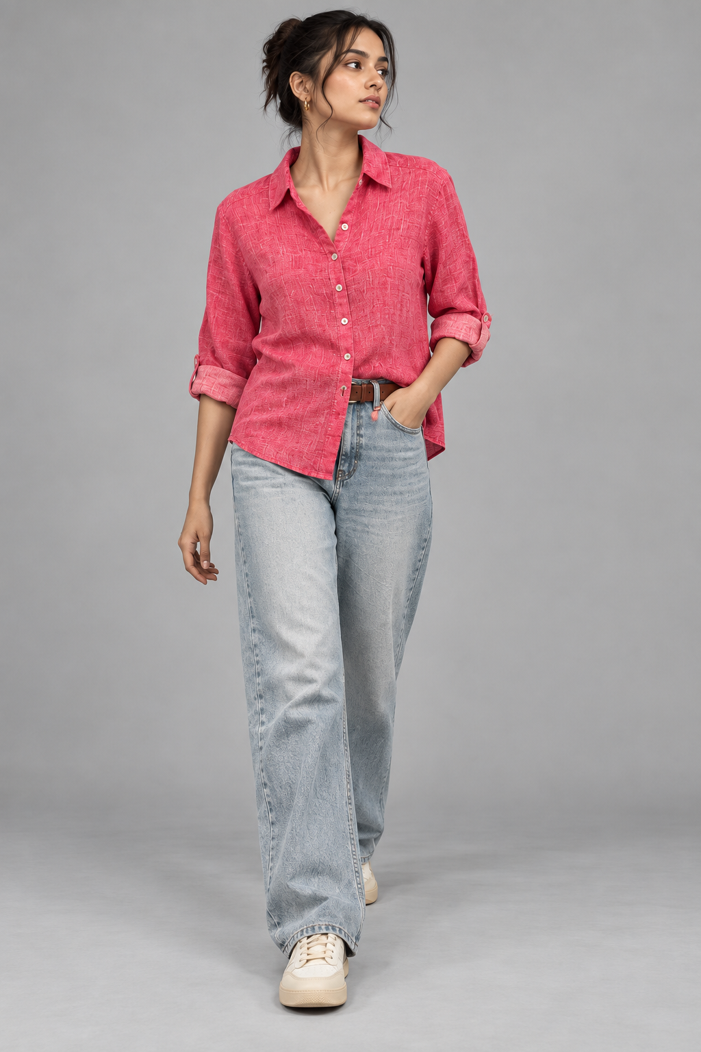 Fuchsia Pink Boyfriend Linen Shirt