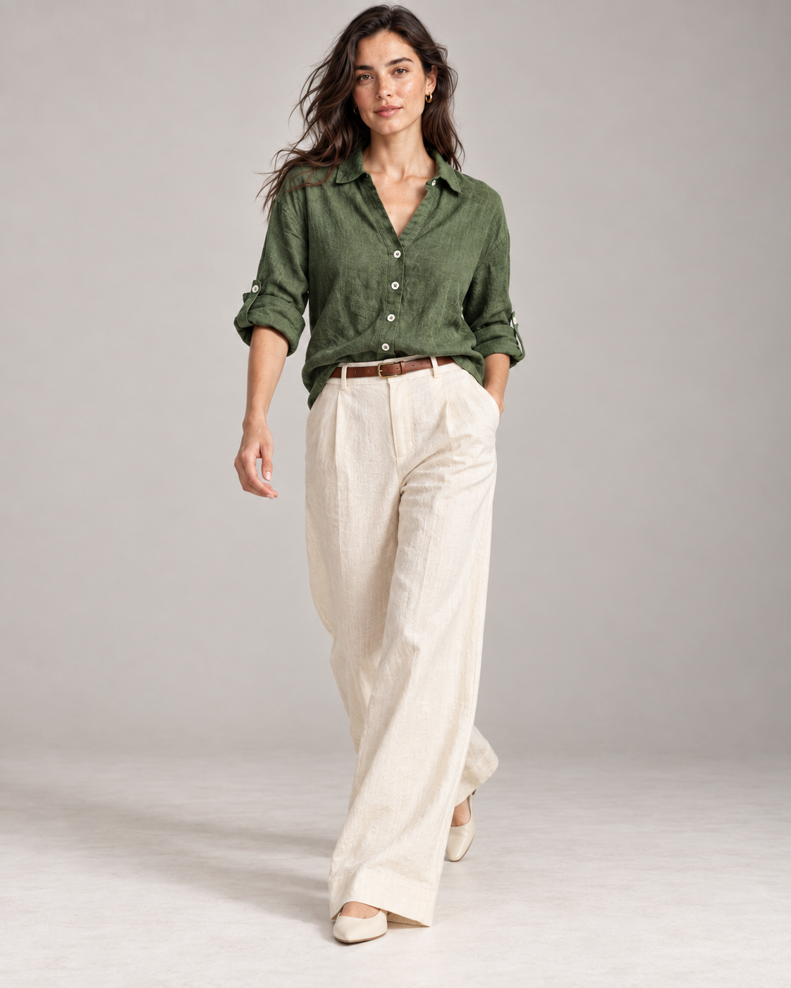 Olive Green Oversized Linen Shirt