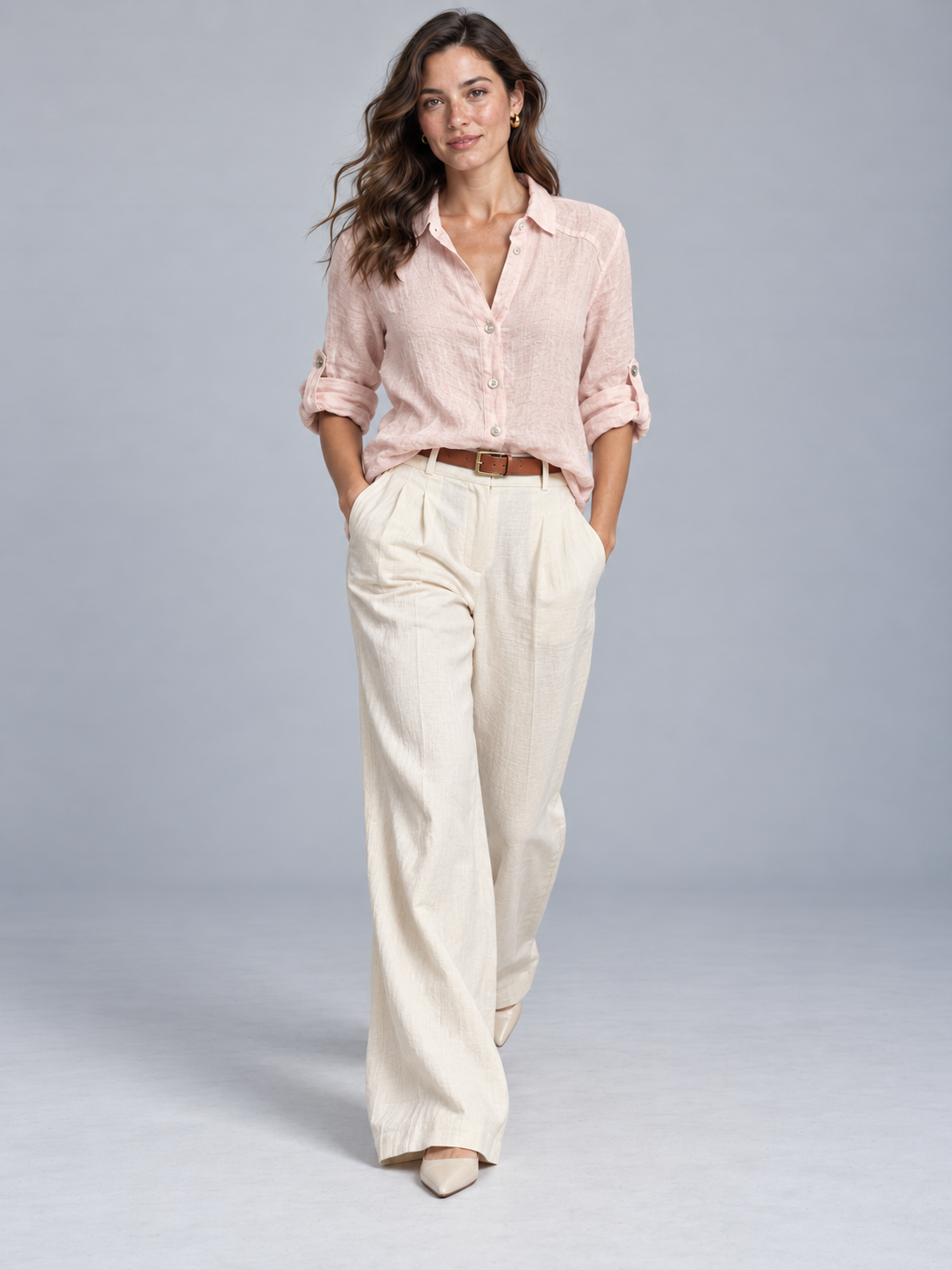 Women's Light Pink Linen Shirt