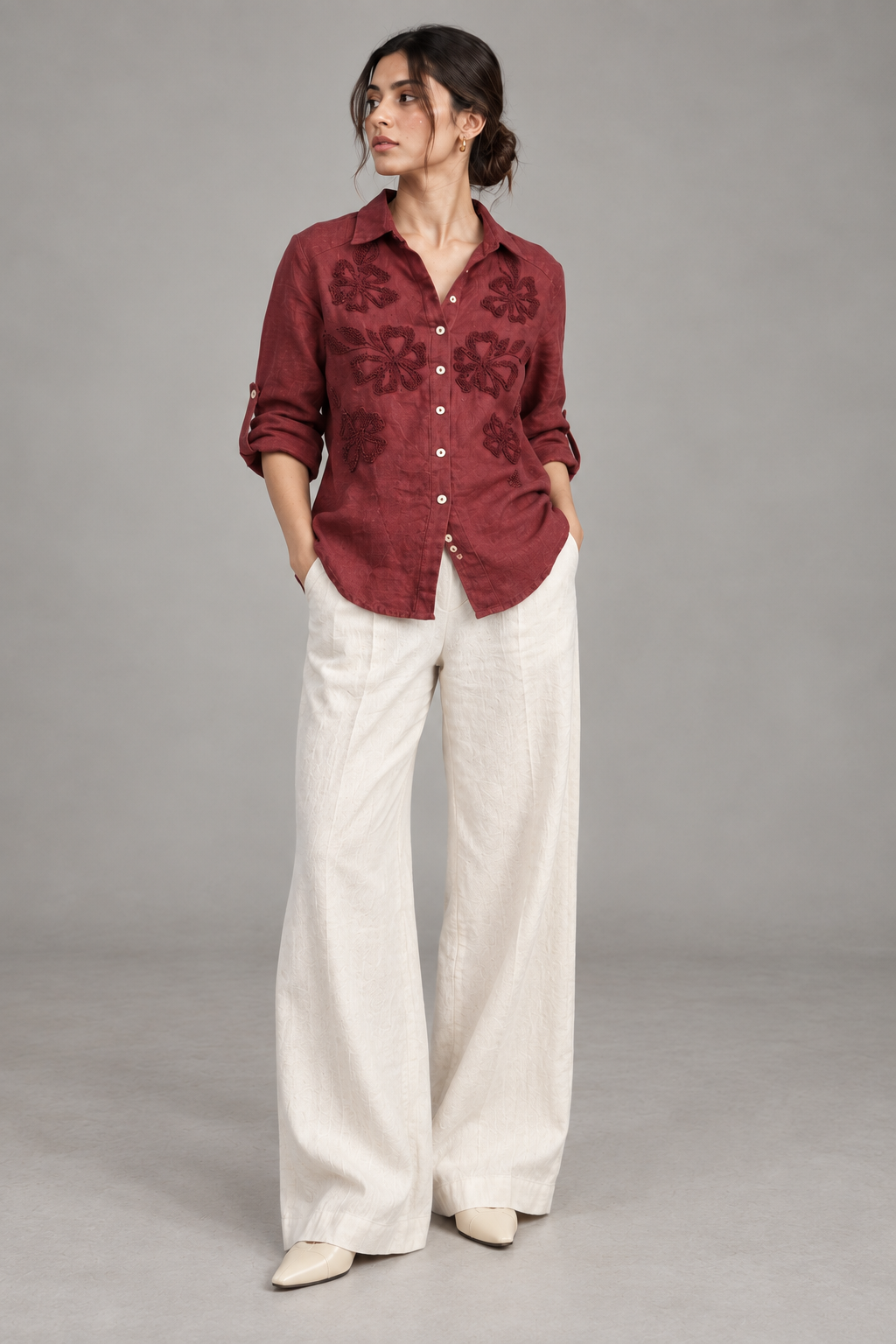 Floral Embroidered Pure Linen Shirt