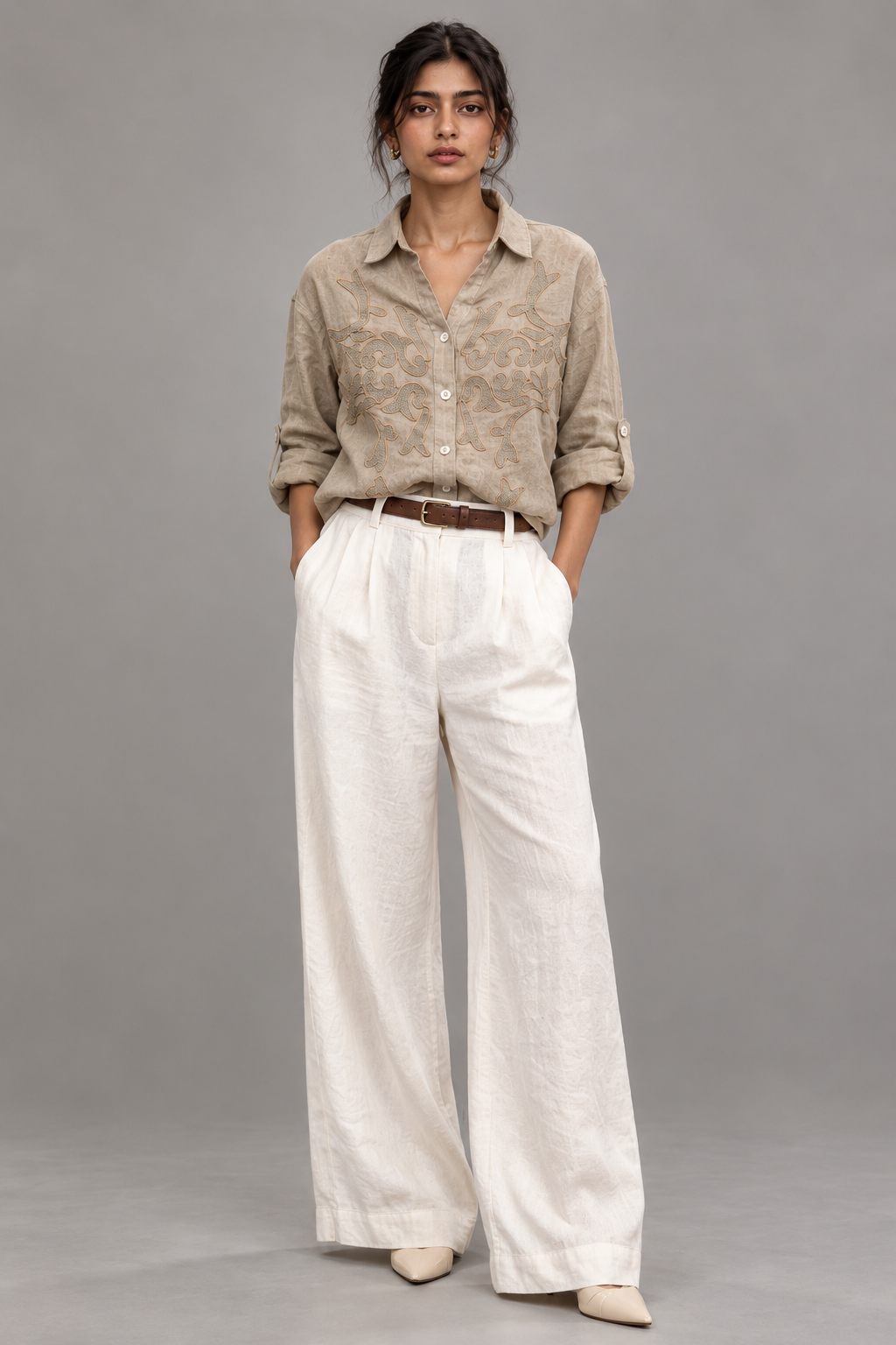 Beige Pure Linen Lightweight Shirt