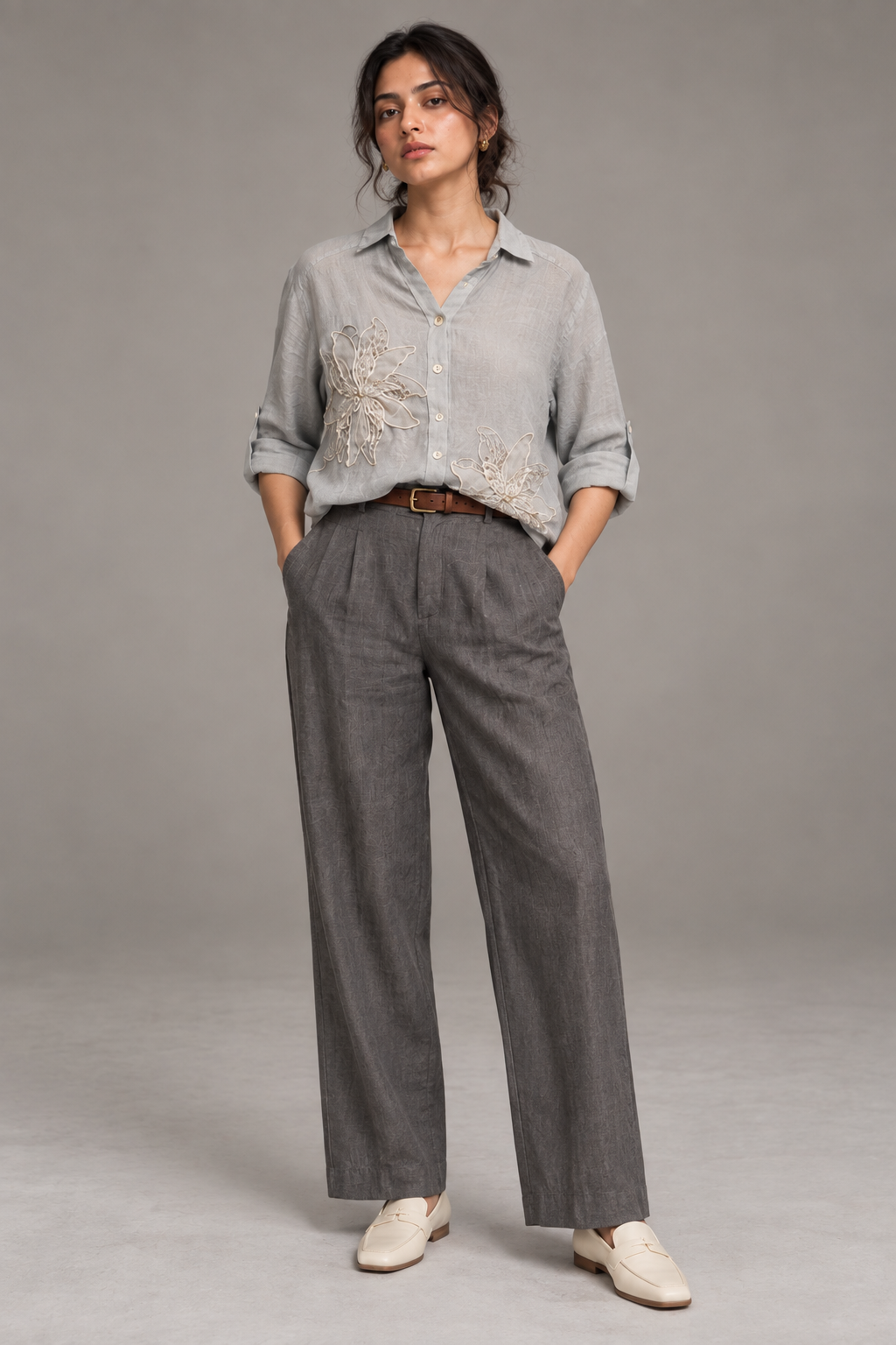 Sky Blue Embroidered Linen Shirt