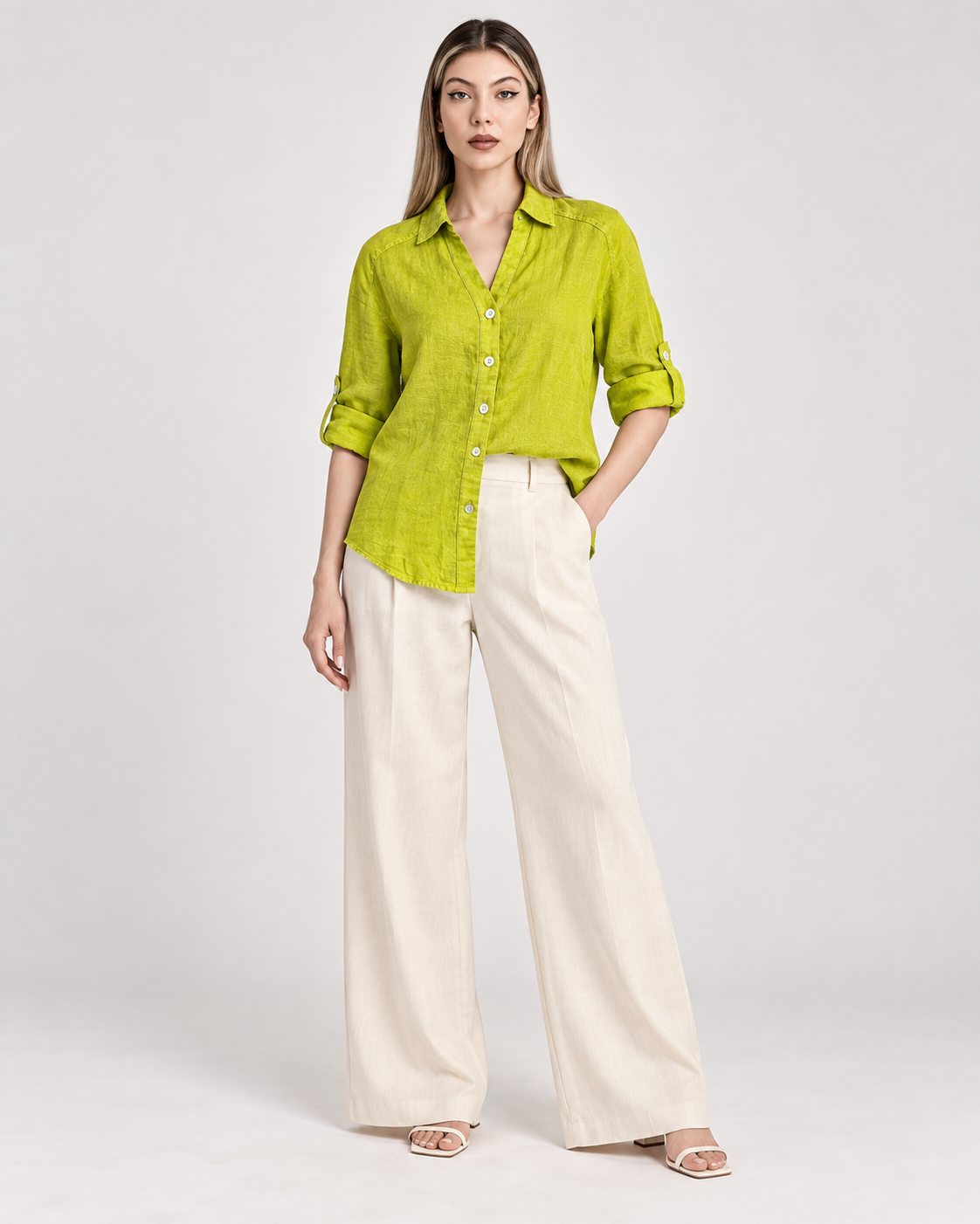 Women's Lime Green Linen Shirt