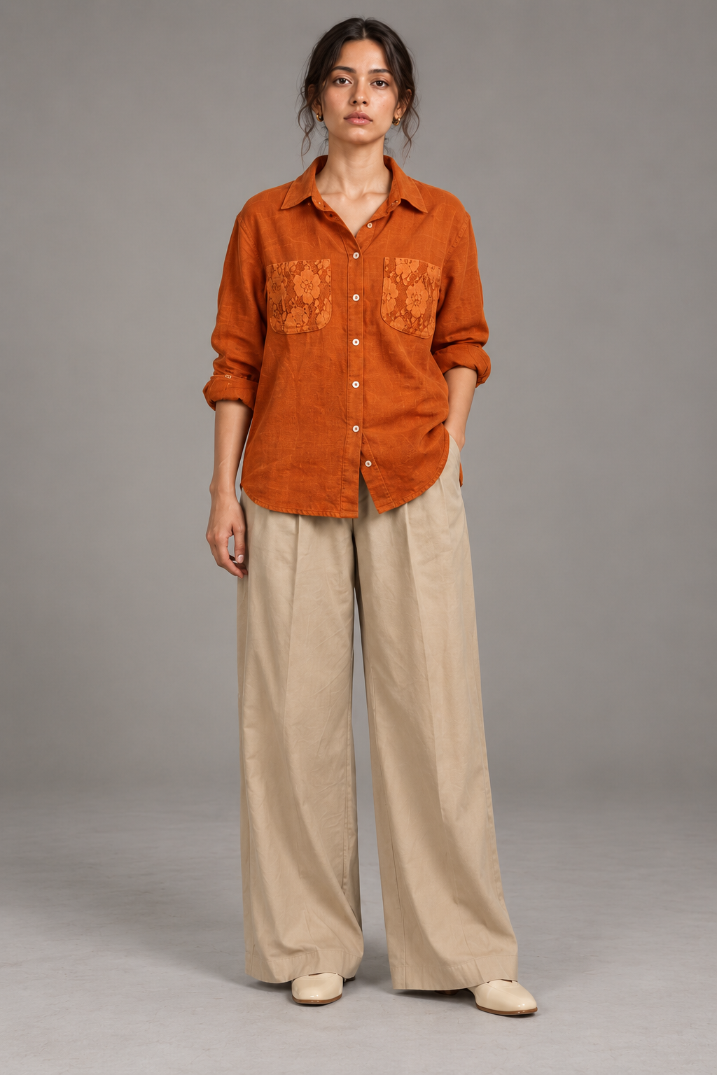 Women's Rust Orange Linen Shirt