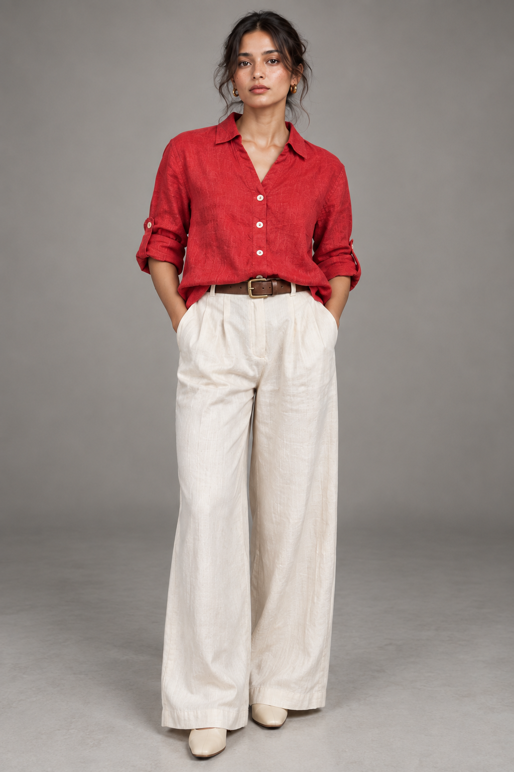 Women’s Red Pure Linen Shirt