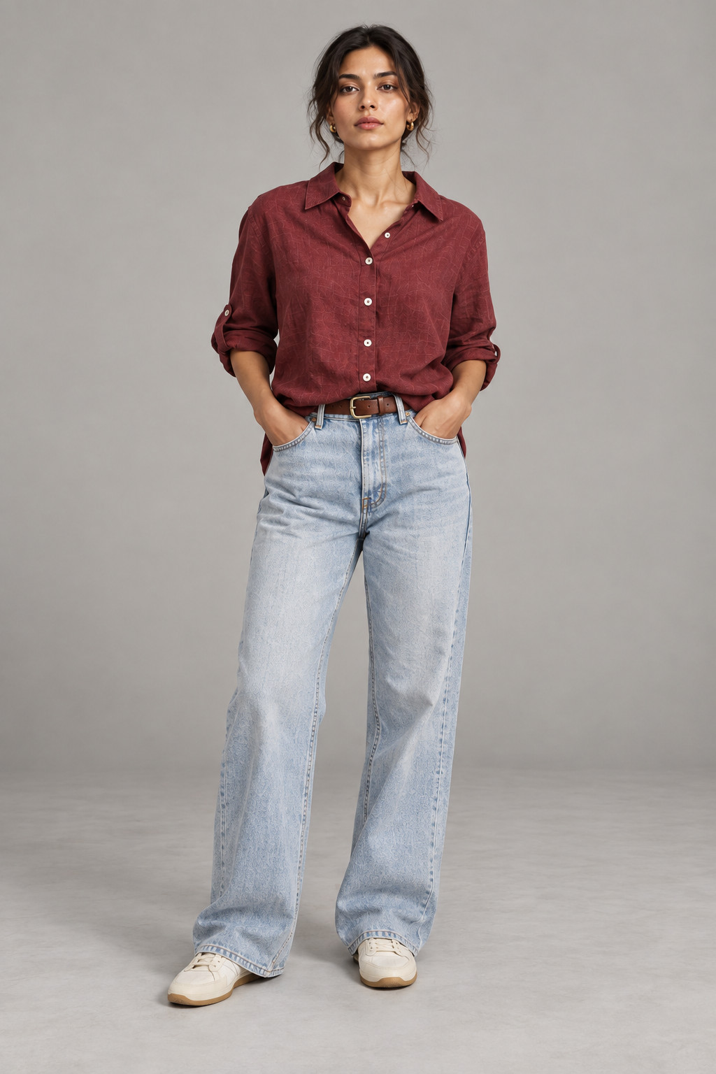 Deep Wine Pure Linen Shirt for Women