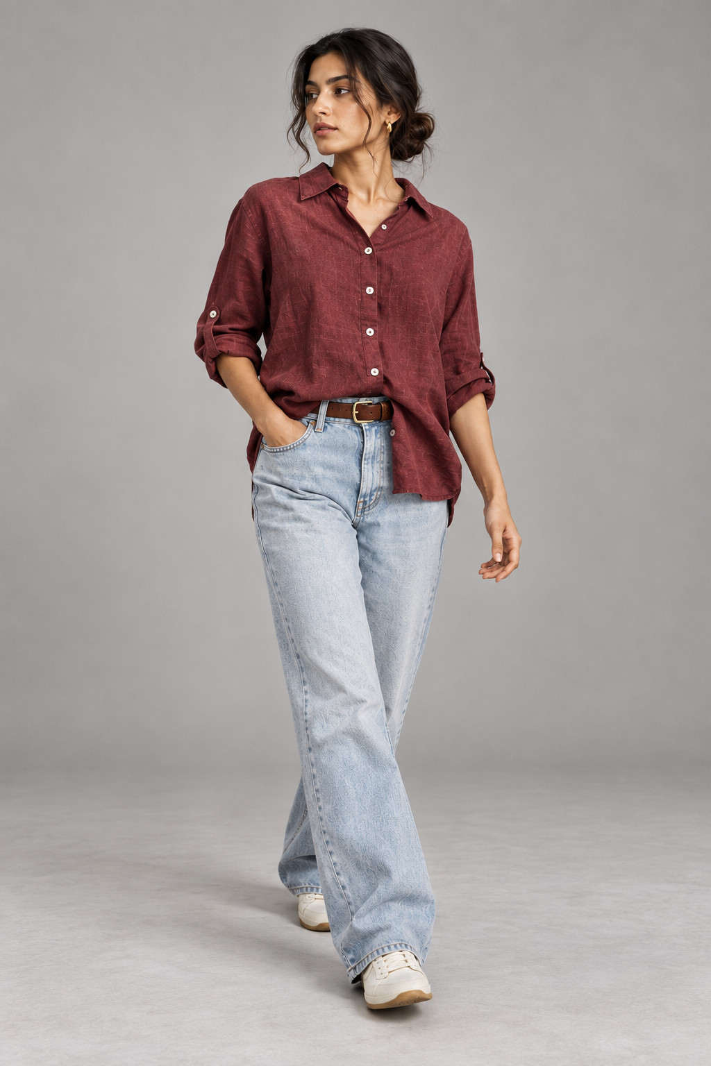 Deep Wine Pure Linen Shirt for Women view 4