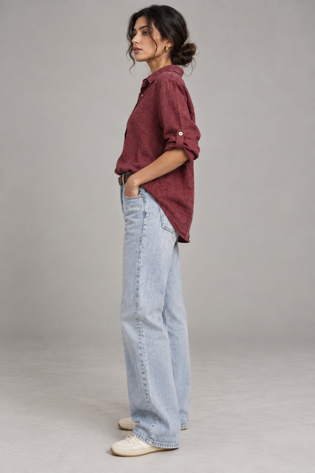 Deep Wine Pure Linen Shirt for Women view 5