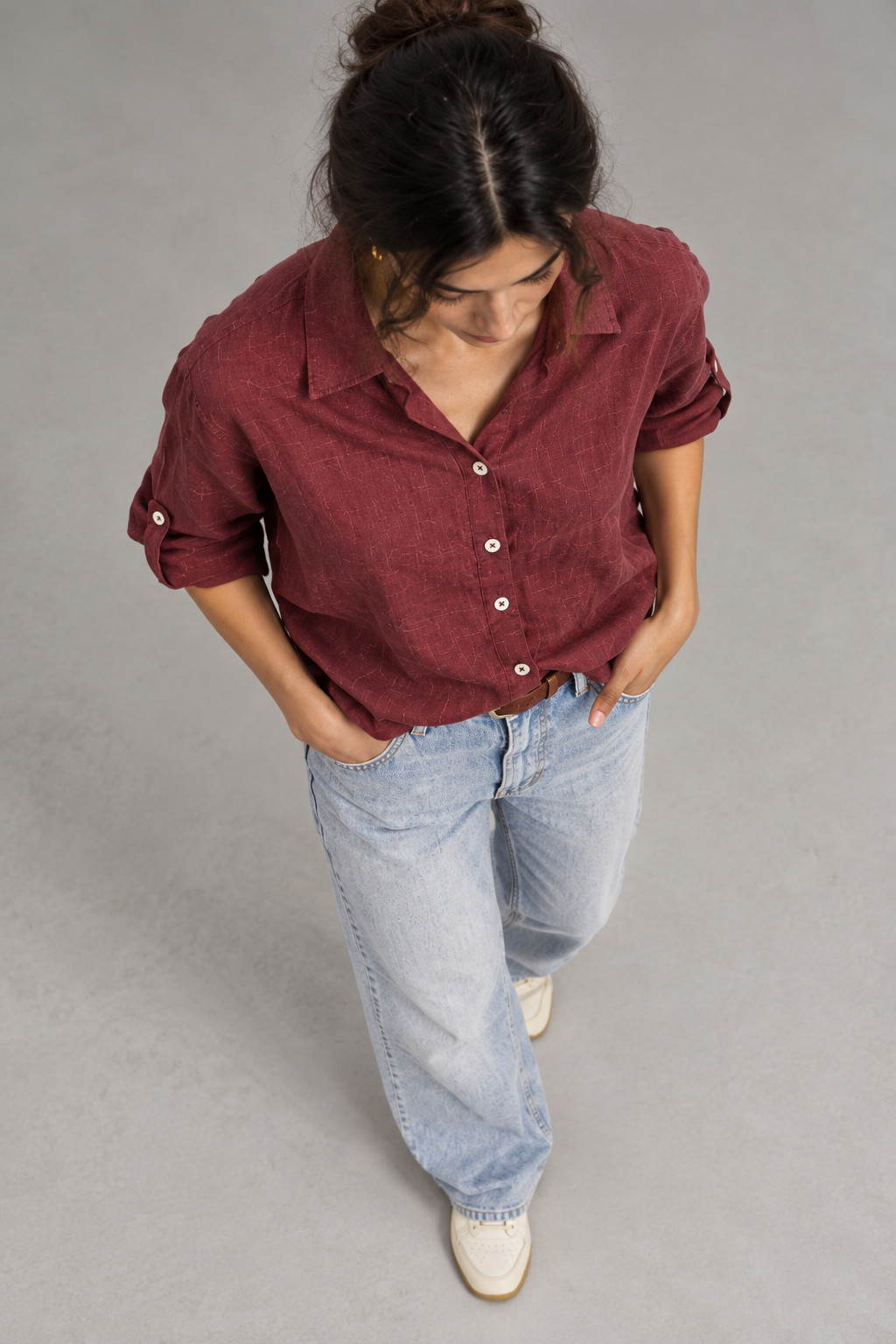 Deep Wine Pure Linen Shirt for Women view 6