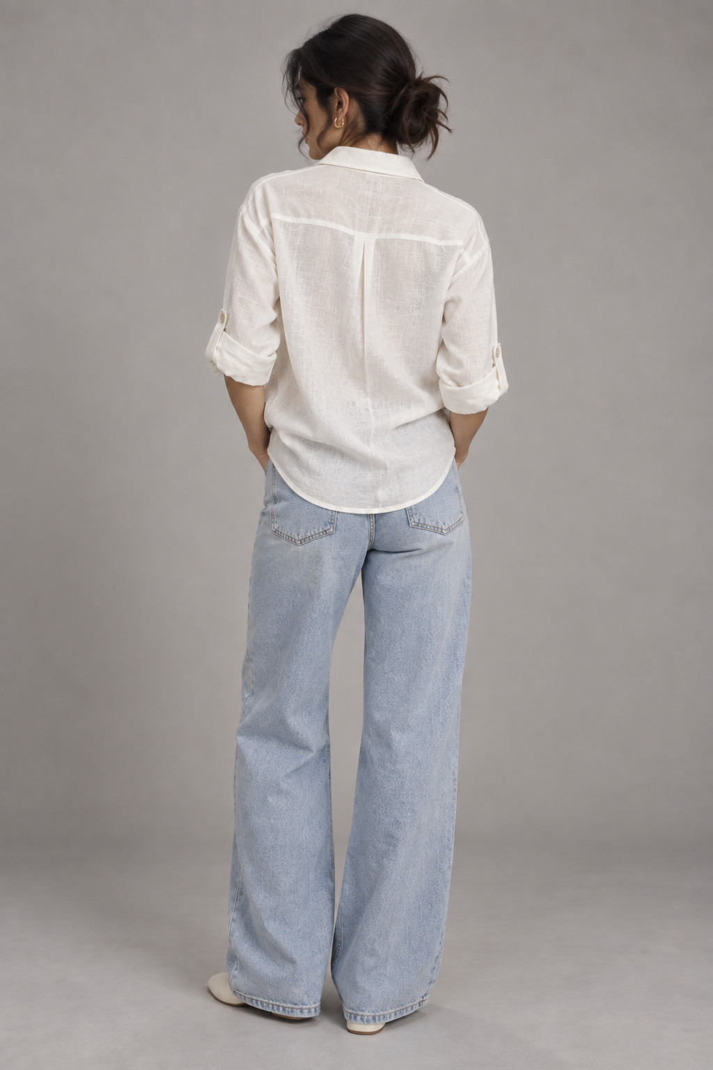 Elara Women’s Denim Patchwork Linen Shirt view 5