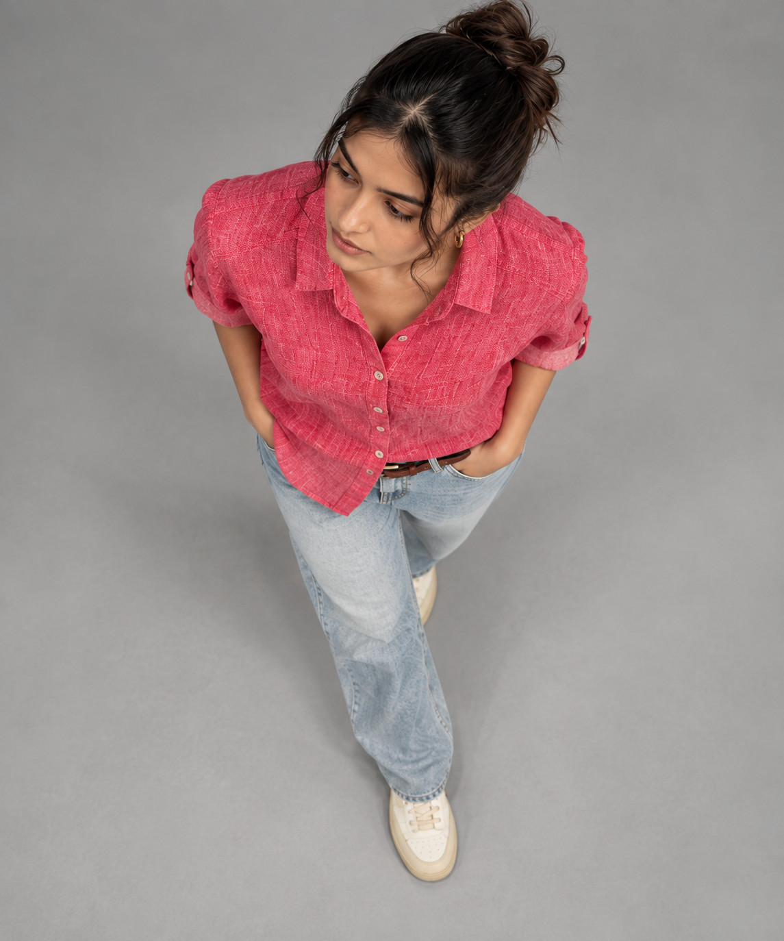 Fuchsia Pink Boyfriend Fit Linen Shirt for Women view 5
