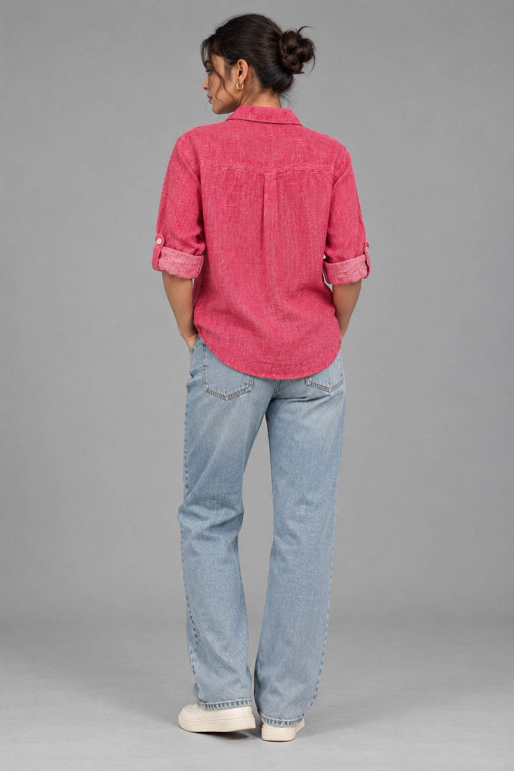 Fuchsia Pink Boyfriend Fit Linen Shirt for Women view 8