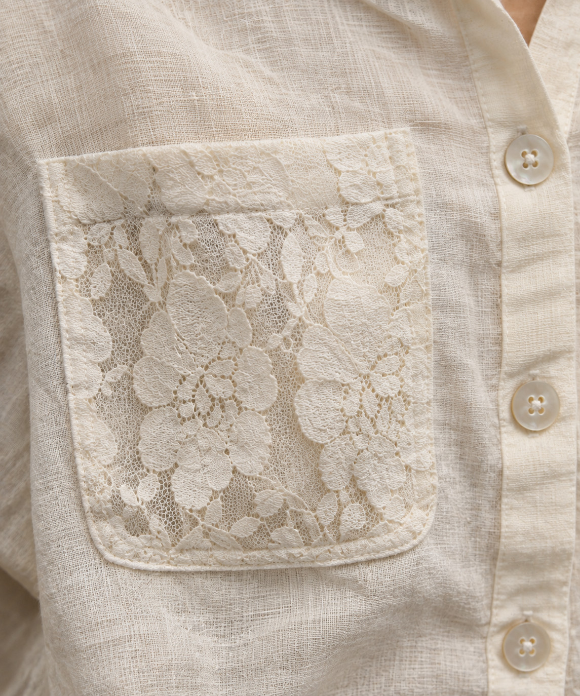 Ivory Linen Shirt with Lace Trim for Women view 2