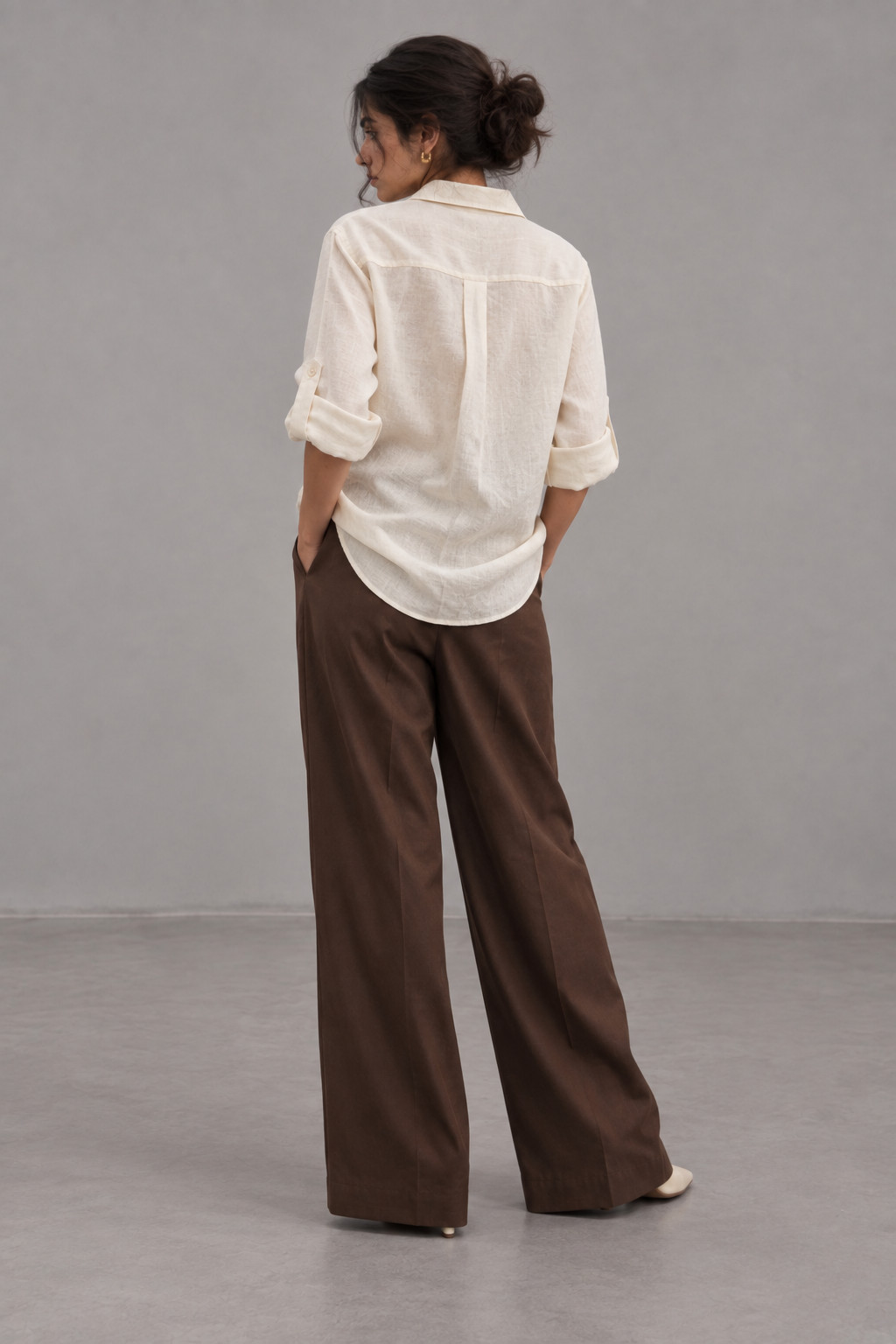 Ivory Linen Shirt with Lace Trim for Women view 3
