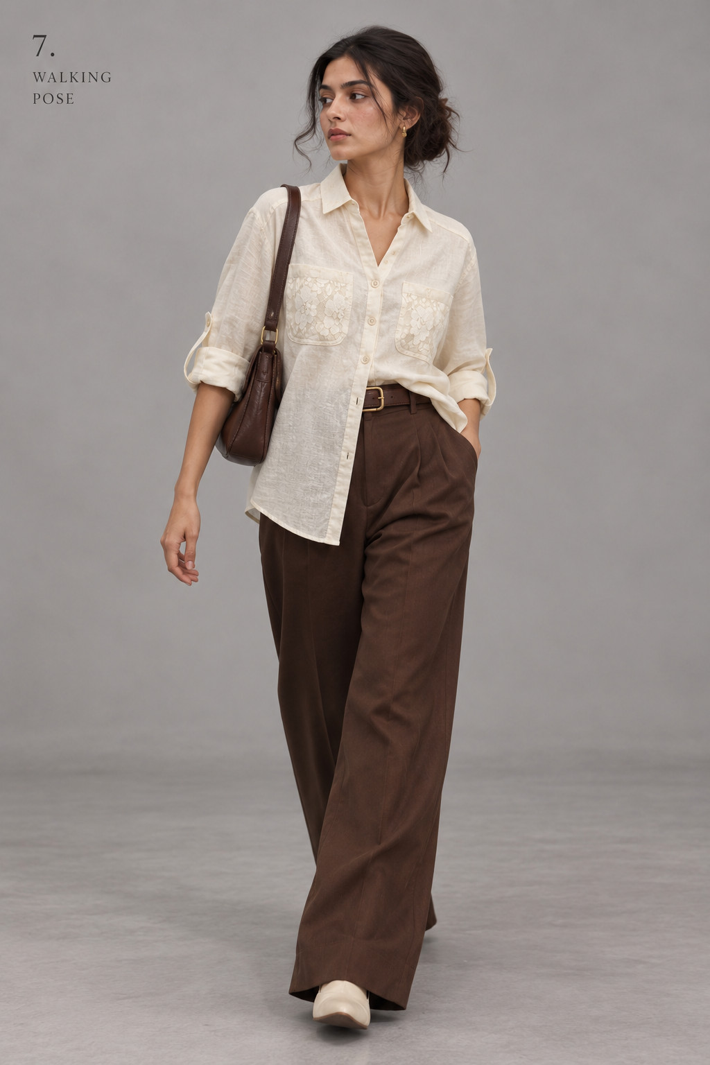 Ivory Linen Shirt with Lace Trim for Women view 6