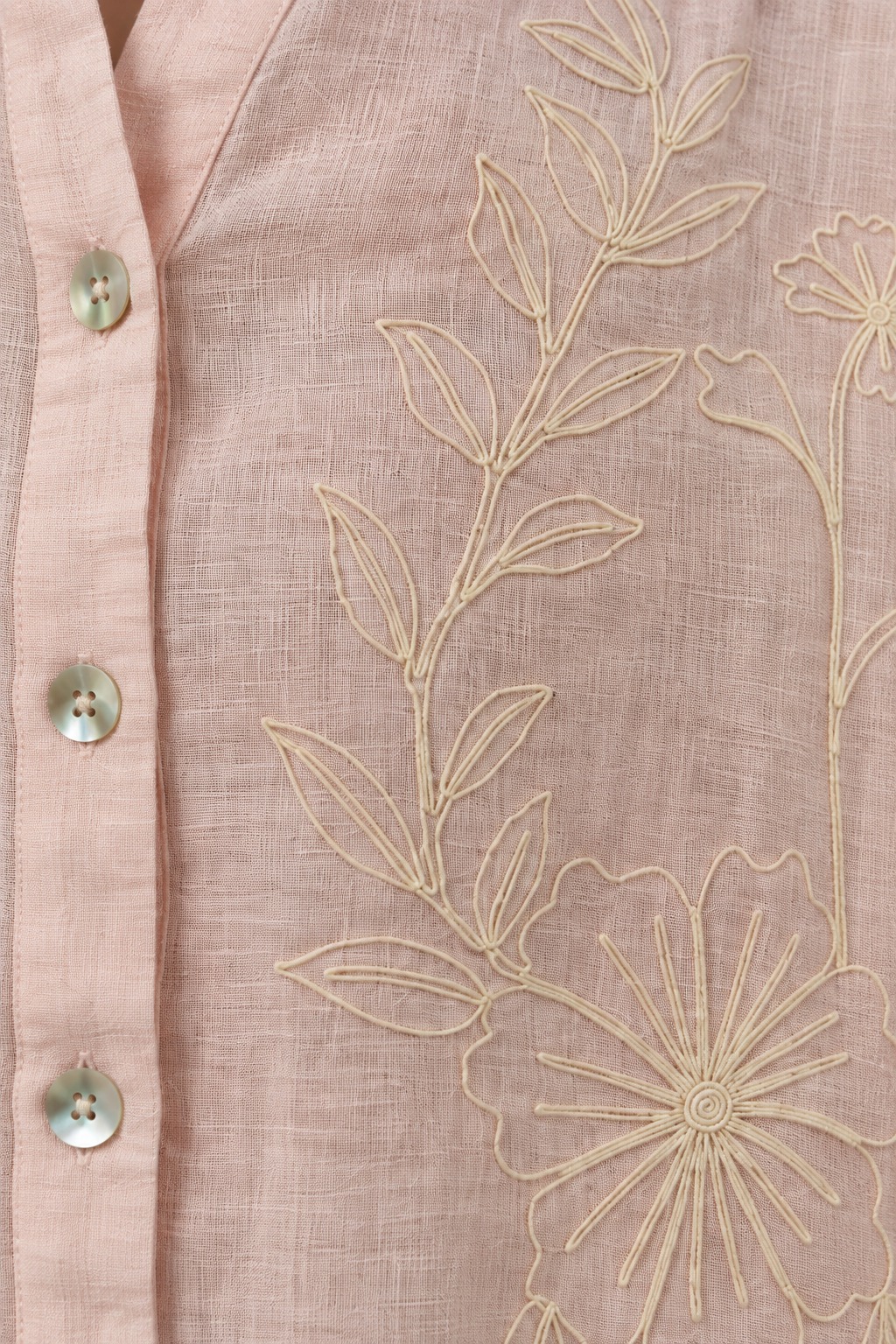 Light Pink Floral Embroidered Linen Shirt for Women