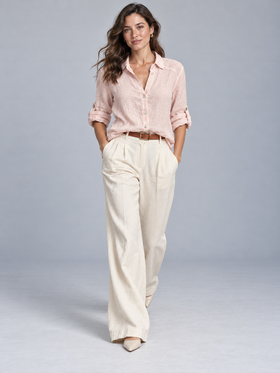 Light Pink Pure Linen Shirt for Women