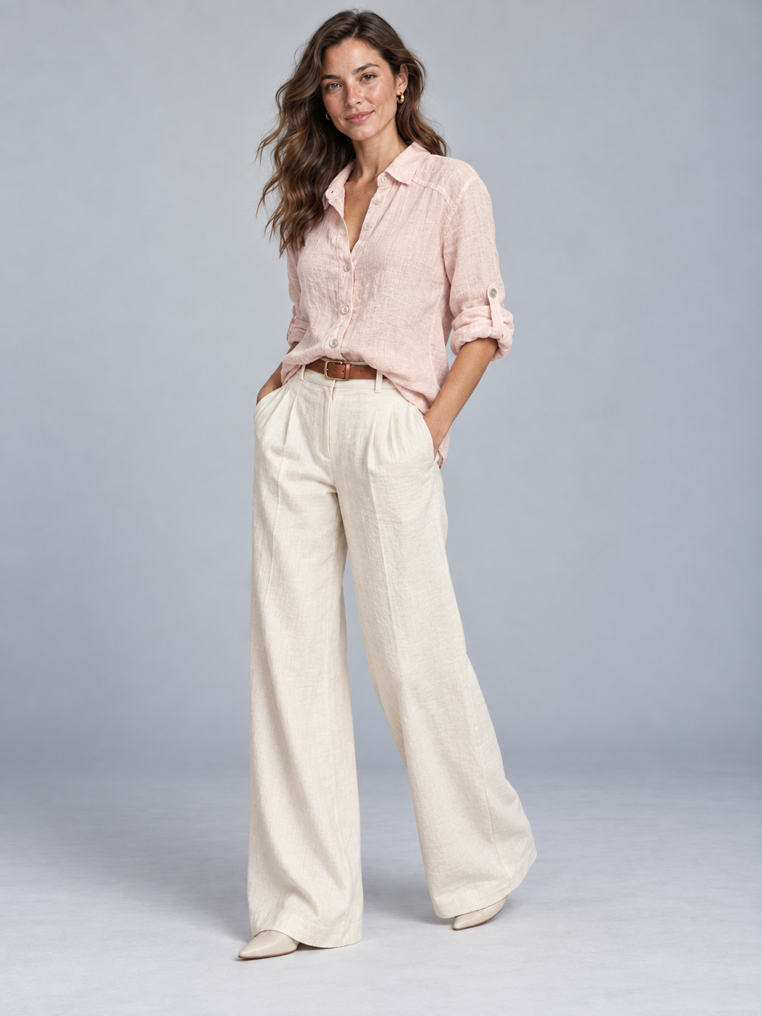 Light Pink Pure Linen Shirt for Women view 2
