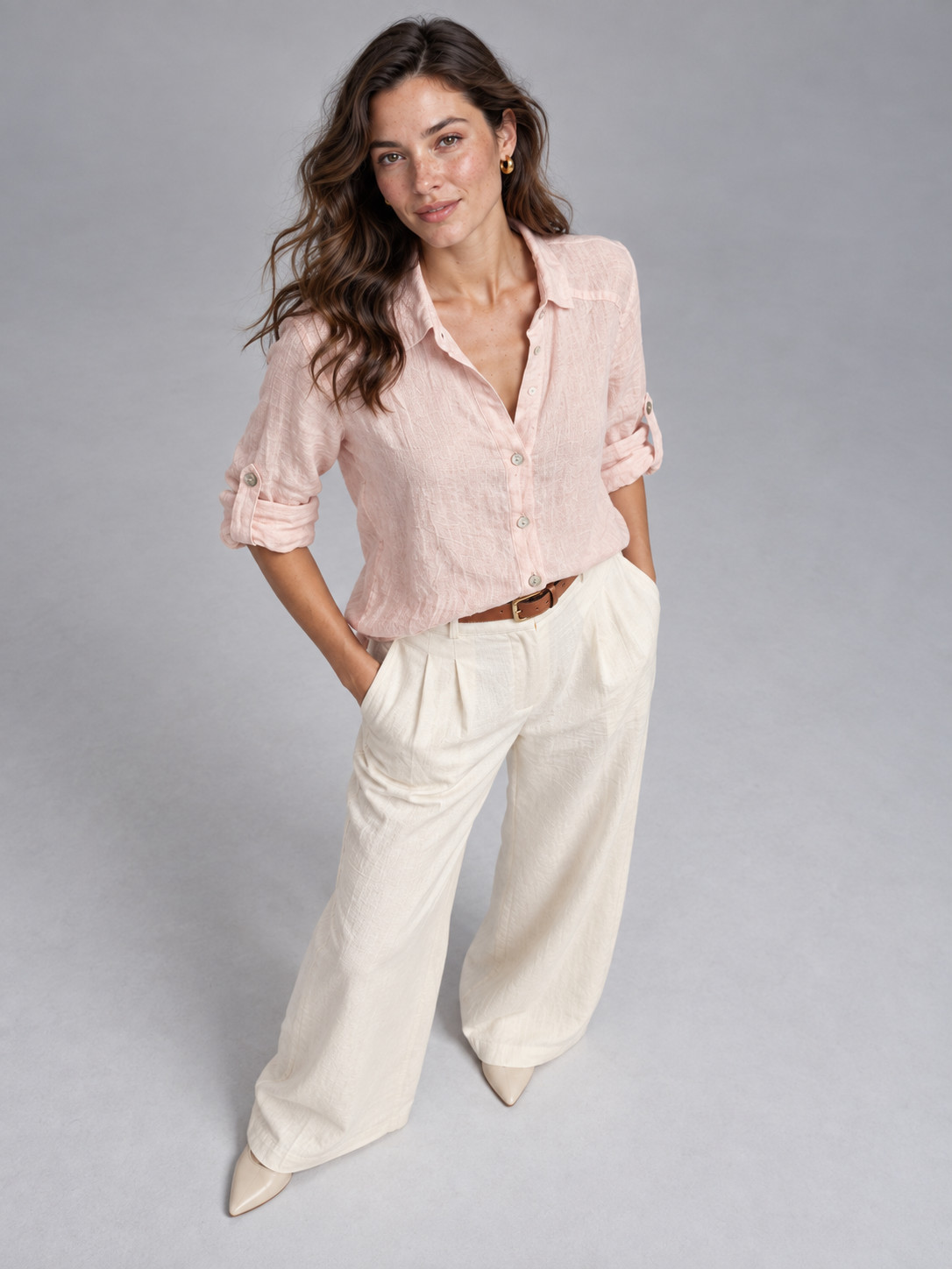 Light Pink Pure Linen Shirt for Women view 3