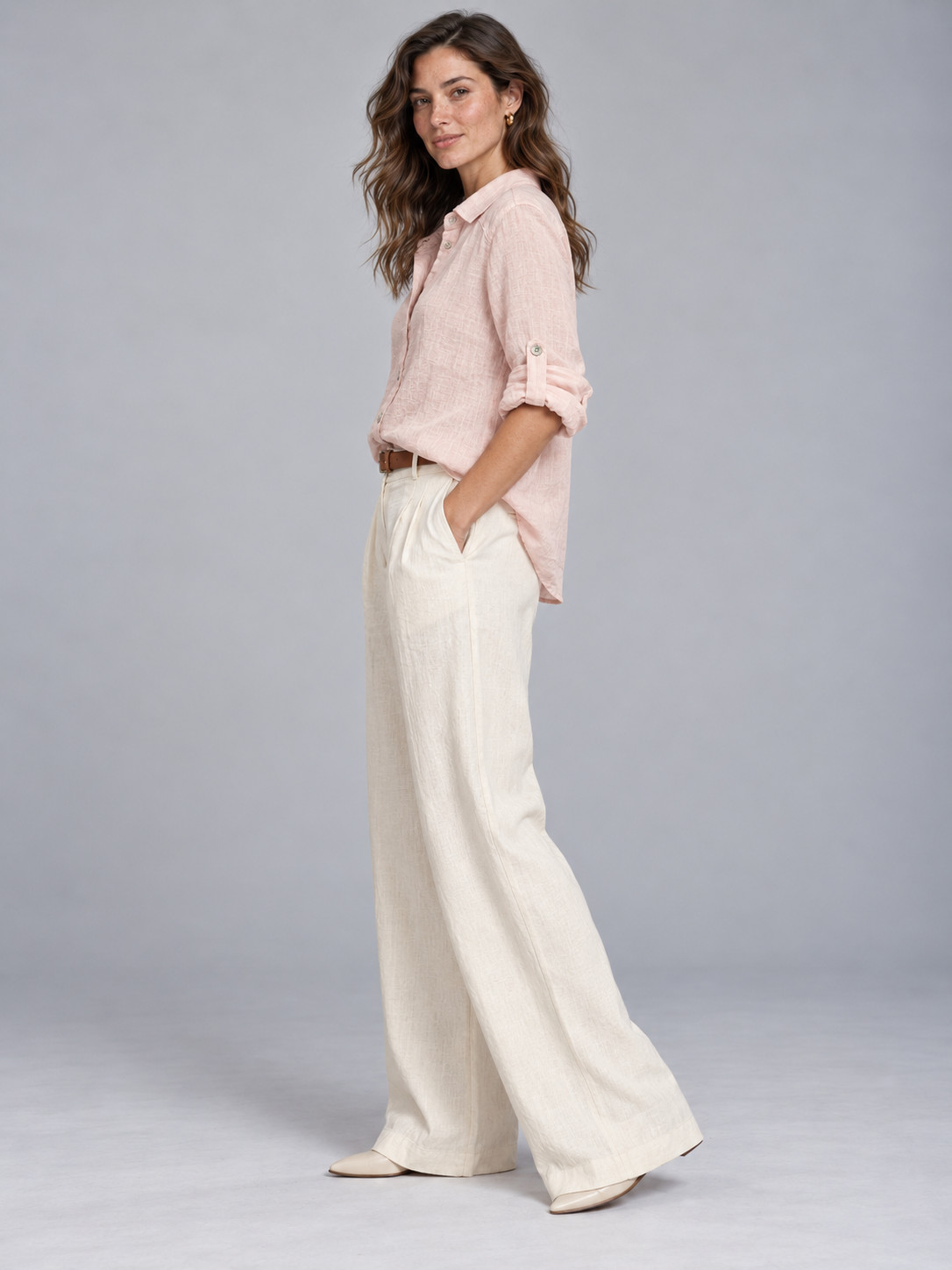 Light Pink Pure Linen Shirt for Women view 4