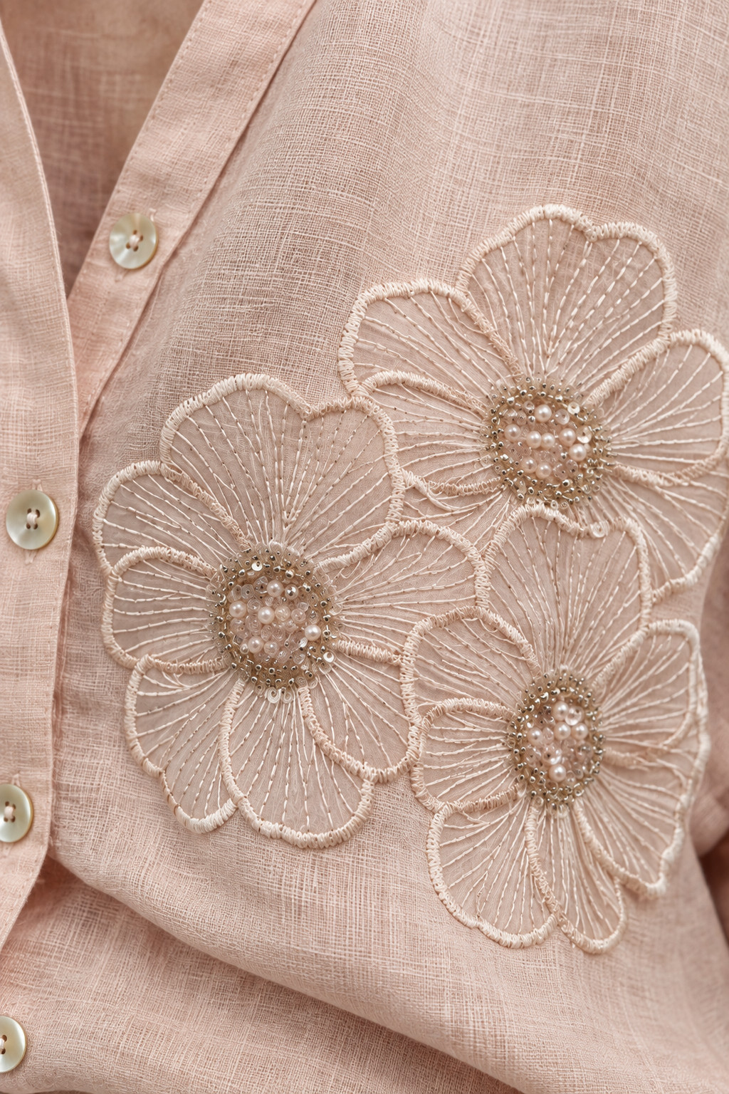 Light Pink Tonal Embroidered Linen Shirt for Women