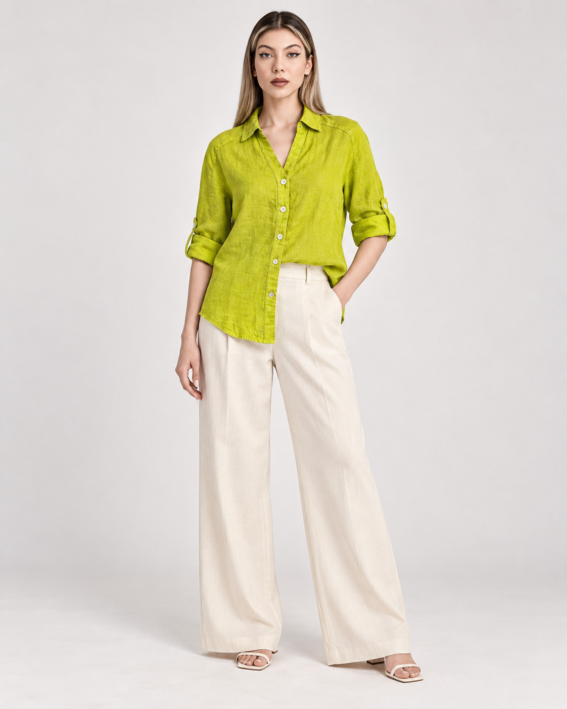 Lime Green Oversized Linen Shirt for Women