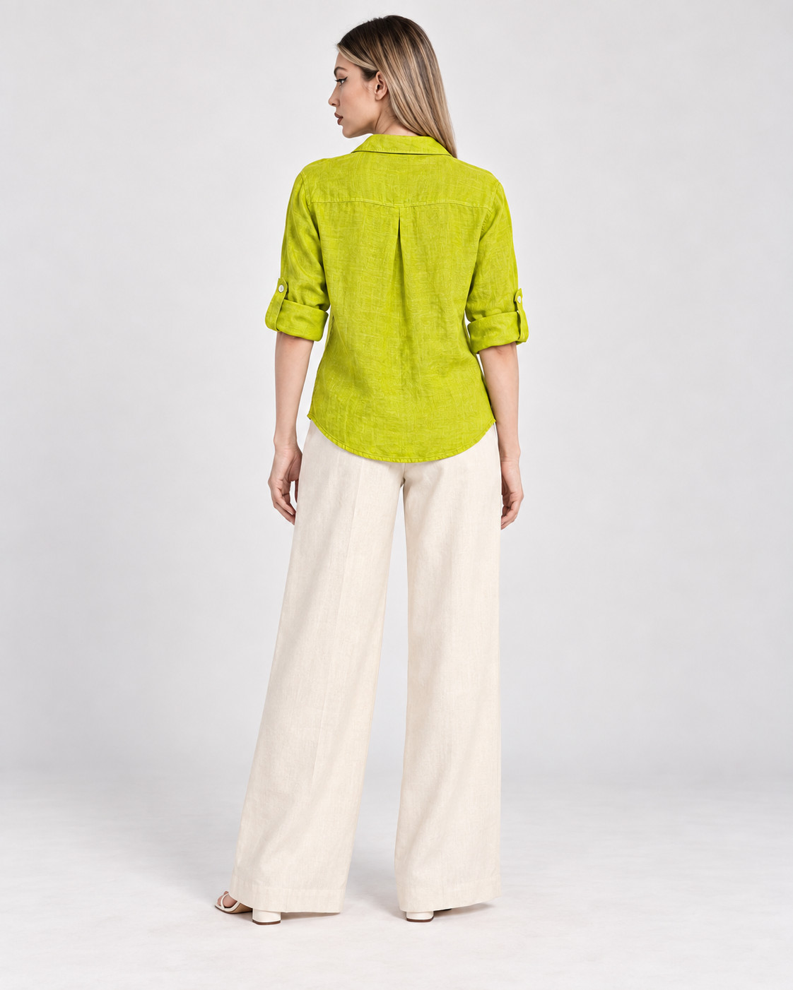 Lime Green Oversized Linen Shirt for Women view 3
