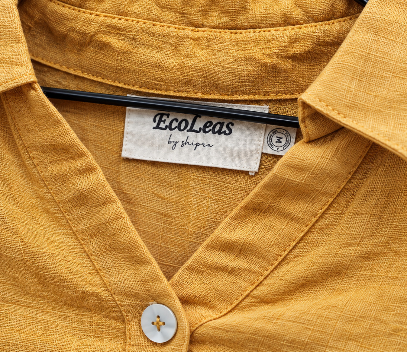 Mustard Yellow Button-Down Linen Shirt for Women view 2
