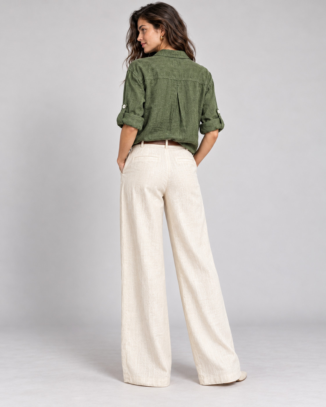 Olive Green Oversized Linen Shirt for Women
