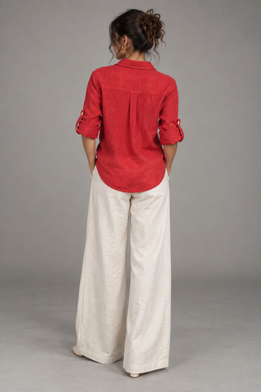 Red Button-Down Linen Shirt for Women
