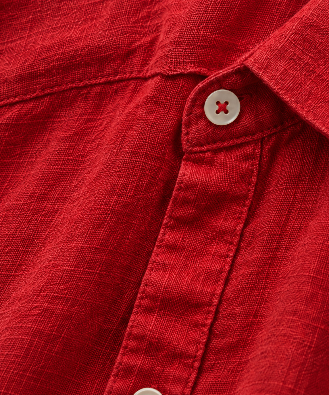 Red Button-Down Linen Shirt for Women view 3