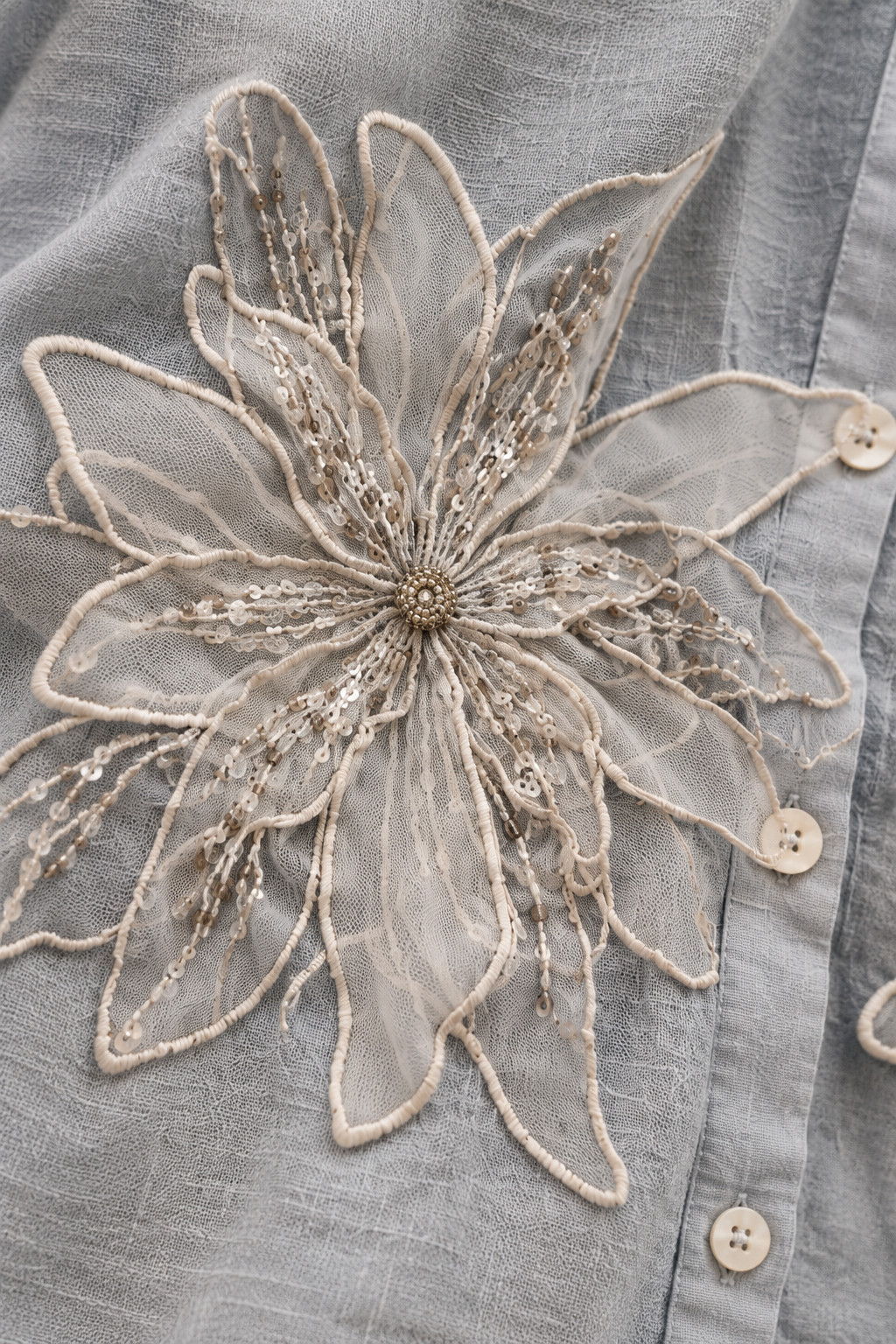 Sky Blue 3D Embroidered Linen Shirt for Women view 5