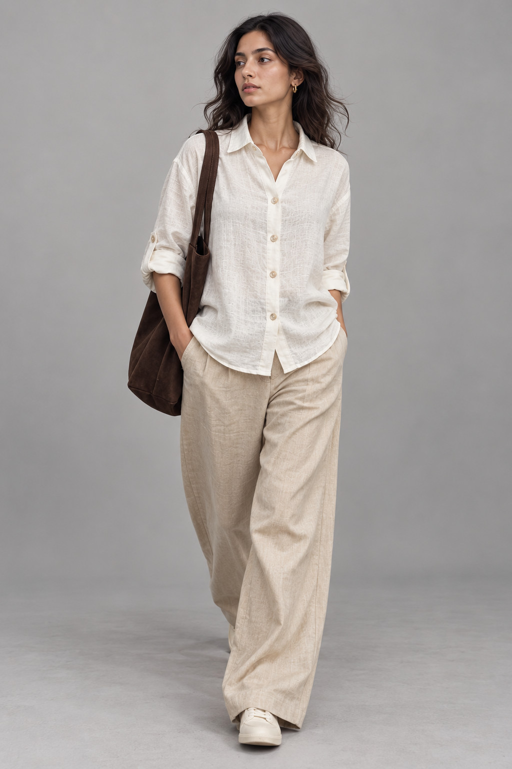 White Button-Down Linen Shirt for Women