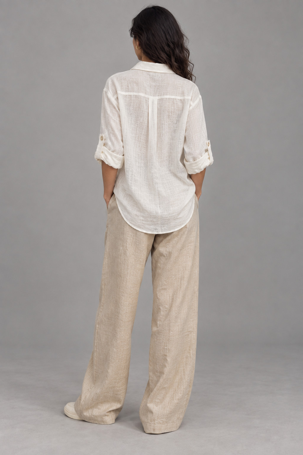 White Button-Down Linen Shirt for Women view 4