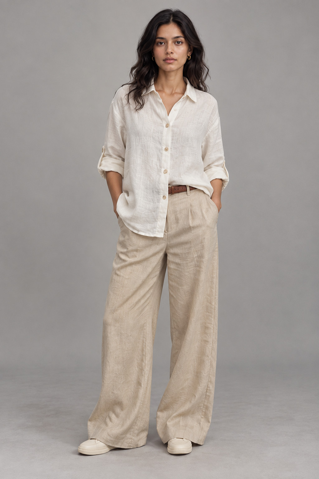 White Button-Down Linen Shirt for Women view 5