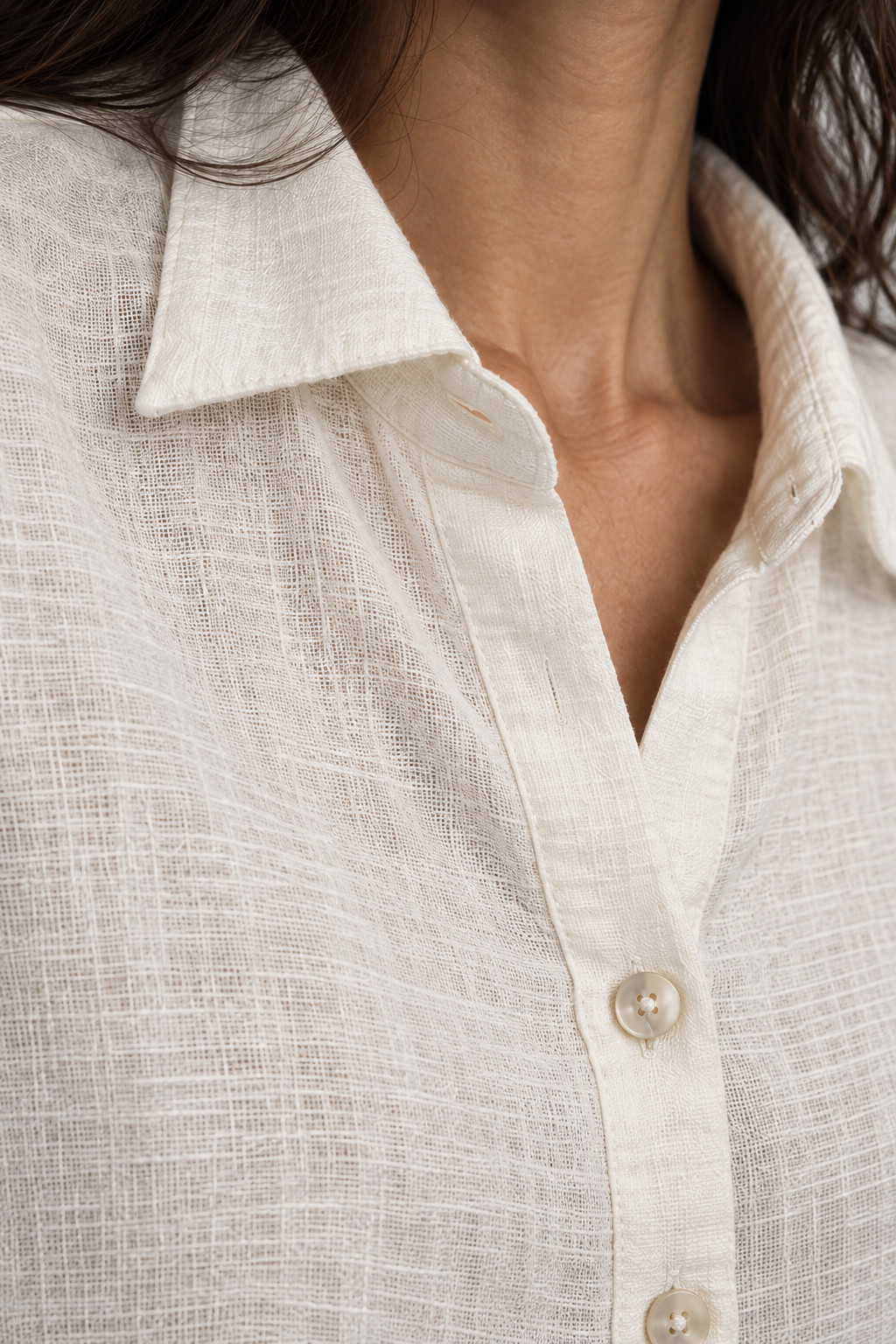 White Button-Down Linen Shirt for Women view 6